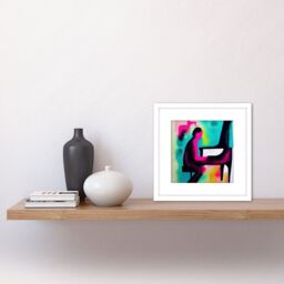 Artery8 Abstract Watercolour Jazz Piano Bar Pianist Pink & Blue Modern Illustration Square Wooden Framed Wall Art Print Picture 8X8 Inch in White - thumbnail 2