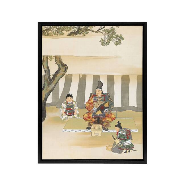 "Artery8 Kusunoki Masashige Before Battle Framed Canvas Wall Art Print Sekka in Green - Size: W12"" x H16""" - image 1