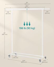SONGMICS Portable Clothes Rack on Wheels with Extendable Rail in White - thumbnail 2