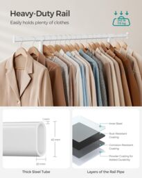 SONGMICS Portable Clothes Rack on Wheels with Extendable Rail in White - thumbnail 3