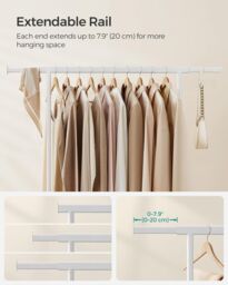 SONGMICS Portable Clothes Rack on Wheels with Extendable Rail in White - thumbnail 5