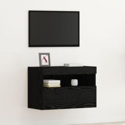 Berkfield Home TV Wall Cabinet with LED Lights Black Oak 60x30x40 cm - Size: 60 x 30 x 40 cm - thumbnail 1