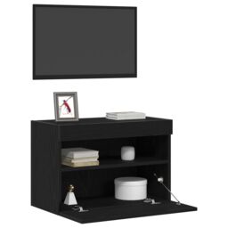 Berkfield Home TV Wall Cabinet with LED Lights Black Oak 60x30x40 cm - Size: 60 x 30 x 40 cm - thumbnail 3