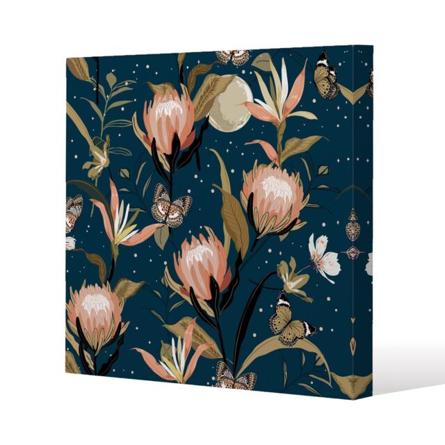 Benjamin Tate Design The Moon, Butterflies & Flowers (Canvas Print) / 114 x 114 x 4cm in Natural - Size: 114 x 114 x 4 cm - image 1