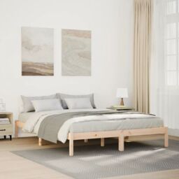 Berkfield Home Extra Long Bed Frame without Mattress 140x210 cm Solid Wood Pine in Brown - thumbnail 1