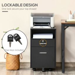 VINSETTO Mobile File Cabinet Lockable Documents Storage w/ 5 Wheels in Black - thumbnail 4