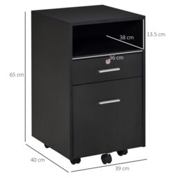 VINSETTO Mobile File Cabinet Lockable Documents Storage w/ 5 Wheels in Black - thumbnail 3