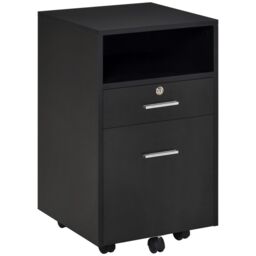VINSETTO Mobile File Cabinet Lockable Documents Storage w/ 5 Wheels in Black - thumbnail 2