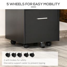 VINSETTO Mobile File Cabinet Lockable Documents Storage w/ 5 Wheels in Black - thumbnail 5