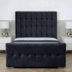 Living Comfort Bedz Belmont Plush Velvet Upholstered Bed Slatted Base - 48 Inch Headboard in Charcoal - Size: Double - thumbnail 2