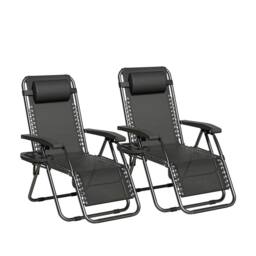 MCC Direct Set of 2 Zero Gravity Garden Recliner Chairs Outdoor Sun Lounger in Black - thumbnail 1