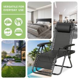 MCC Direct Set of 2 Zero Gravity Garden Recliner Chairs Outdoor Sun Lounger in Black - thumbnail 4