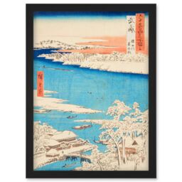 Artery8 Sumida River, Snowy Morning Musashi Province Utagawa Hiroshige Japan Woodblock Artwork Framed Wall Art Print A4 in Black - thumbnail 1