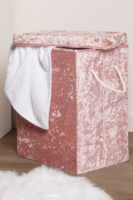 OHS Laundry Bag Crushed Velvet Foldable Compact Clothing Storage Basket in Light Pink - image 1