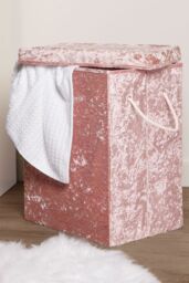 OHS Laundry Bag Crushed Velvet Foldable Compact Clothing Storage Basket in Light Pink - thumbnail 1