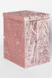 OHS Laundry Bag Crushed Velvet Foldable Compact Clothing Storage Basket in Light Pink - thumbnail 2