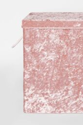 OHS Laundry Bag Crushed Velvet Foldable Compact Clothing Storage Basket in Light Pink - thumbnail 3