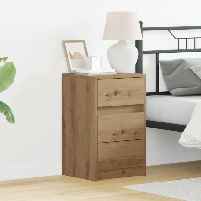 Berkfield Home Bedside Cabinet with LED Lights Artisan Oak Engineered Wood in Brown - image 1