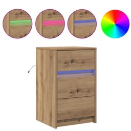 Berkfield Home Bedside Cabinet with LED Lights Artisan Oak Engineered Wood in Brown - thumbnail 4
