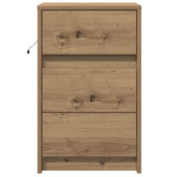 Berkfield Home Bedside Cabinet with LED Lights Artisan Oak Engineered Wood in Brown - thumbnail 6