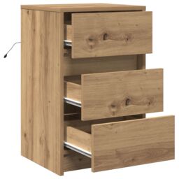 Berkfield Home Bedside Cabinet with LED Lights Artisan Oak Engineered Wood in Brown - thumbnail 5