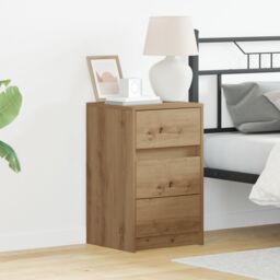 Berkfield Home Bedside Cabinet with LED Lights Artisan Oak Engineered Wood in Brown - thumbnail 1
