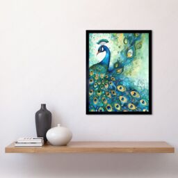 "Artery8 Wall Art Print Peacock Bird Concept Folk Art Watercolour Painting Art Framed in Black - Size: W12"" x H16""" - thumbnail 2