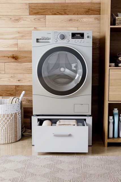 Living and Home Washing Machine Dryer Pedestal with Drawer in White - image 1