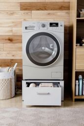 Living and Home Washing Machine Dryer Pedestal with Drawer in White - thumbnail 1