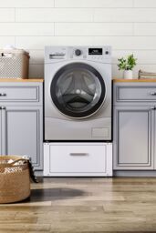 Living and Home Washing Machine Dryer Pedestal with Drawer in White - thumbnail 2