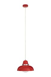 Orsina White Finish Pendant Light With Chrome Detail, Streamlined Hanging Lamp, Glossy Urban Ceiling Fixture in Red