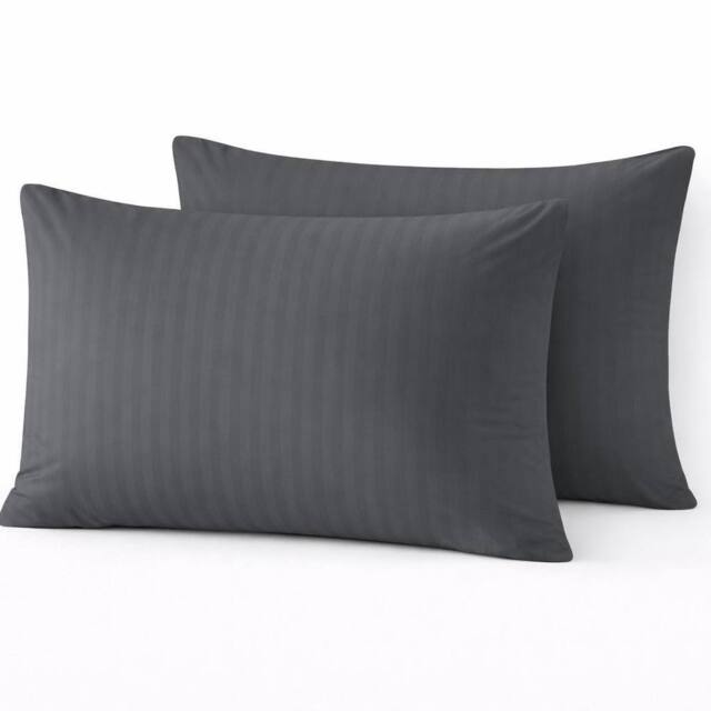 Homes-Linen Microfiber Stripe Pillowcases Set of 2 Hotel Quality in Dark Grey - Size: Standard Pillow Case