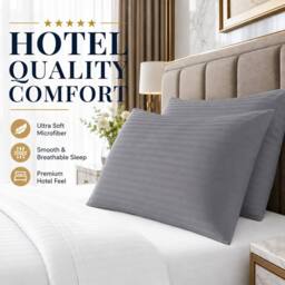 Homes-Linen Microfiber Stripe Pillowcases Set of 2 Hotel Quality in Dark Grey - Size: Standard Pillow Case - thumbnail 3