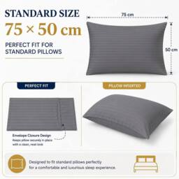 Homes-Linen Microfiber Stripe Pillowcases Set of 2 Hotel Quality in Dark Grey - Size: Standard Pillow Case - thumbnail 2