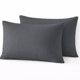 Homes-Linen Microfiber Stripe Pillowcases Set of 2 Hotel Quality in Dark Grey - Size: Standard Pillow Case - thumbnail 1