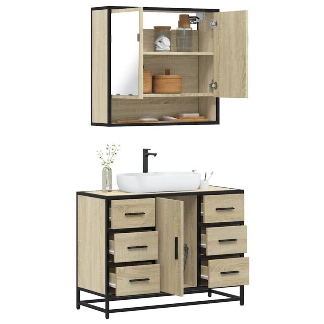 Berkfield Home 2 Piece Bathroom Furniture Set Sonoma Oak Engineered Wood in Brown - image 1