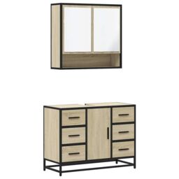Berkfield Home 2 Piece Bathroom Furniture Set Sonoma Oak Engineered Wood in Brown - thumbnail 2
