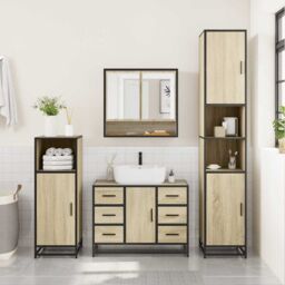 Berkfield Home 2 Piece Bathroom Furniture Set Sonoma Oak Engineered Wood in Brown - thumbnail 4