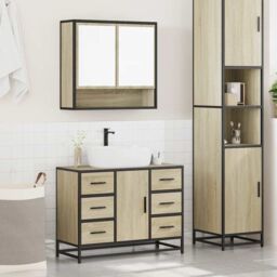 Berkfield Home 2 Piece Bathroom Furniture Set Sonoma Oak Engineered Wood in Brown - thumbnail 3