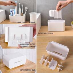 Kelvenix Wall-Mounted Toothbrush Holder Toothbrush Rack Set in White - thumbnail 4