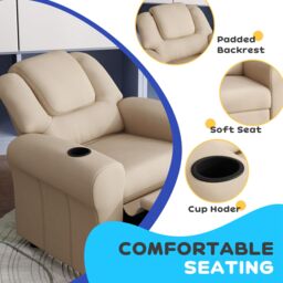 HOMCOM Kids Recliner Chair with Adjustable Backrest & Footrest in Beige - Size: 700mm - thumbnail 5