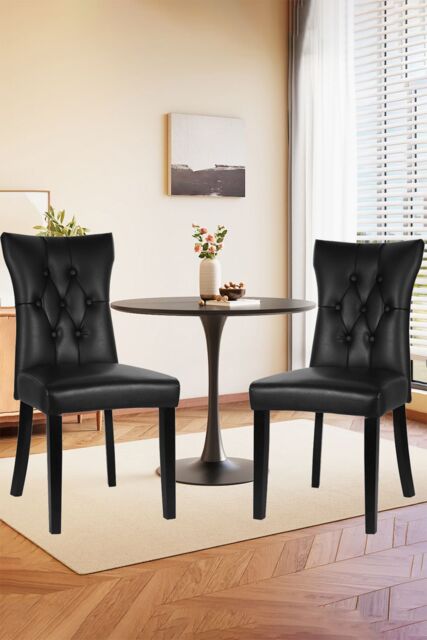 Living and Home Coffee Table Set of Round Dining Table & 2 PU Leather Dining Chairs in Black - image 1