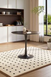 Living and Home Coffee Table Set of Round Dining Table & 2 PU Leather Dining Chairs in Black - thumbnail 2