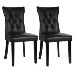 Living and Home Coffee Table Set of Round Dining Table & 2 PU Leather Dining Chairs in Black - thumbnail 8