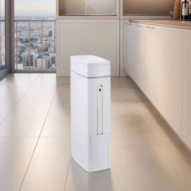 KORVIXA Slim Trash Can with Cleaning Brush & Lid Waste Bin in White - Size: 0.6m2 - image 1