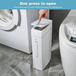 KORVIXA Slim Trash Can with Cleaning Brush & Lid Waste Bin in White - Size: 0.6m2 - thumbnail 5