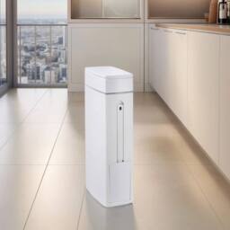 KORVIXA Slim Trash Can with Cleaning Brush & Lid Waste Bin in White - Size: 0.6m2