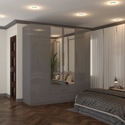Sliding Wardrobes 4U Modern Wardrobe 4 Door High Gloss Wardrobe W 160cm x H 200cm x D 50cm in Grey - thumbnail 1