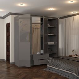 Sliding Wardrobes 4U Modern Wardrobe 4 Door High Gloss Wardrobe W 160cm x H 200cm x D 50cm in Grey - thumbnail 3