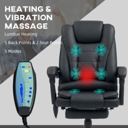 VINSETTO Ergonomic Heated 6 Points Vibration Massage Executive Chair Black - thumbnail 4